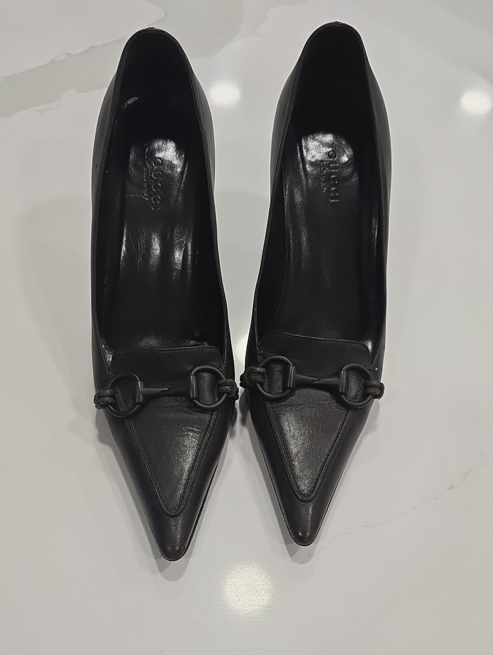 Gucci Women's Dark Brown Pointed Toe Leather Pumps with Horsebit Detail Size 8.5